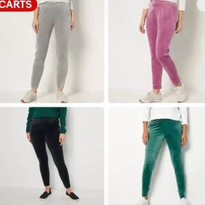 Denim&Co Women's Velour Pull-On Leggings - Black, Gray, Pink, Green